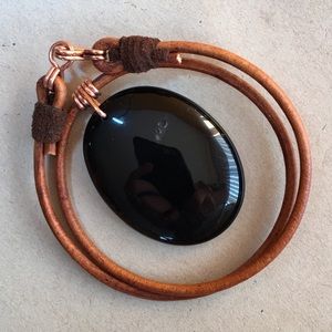 ❤️💜❤️ 16” Black Agate Leather Choker Necklace